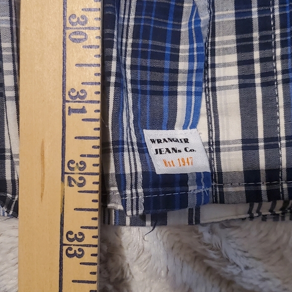 WRANGLER JEANS CO. Long Sleeve Polo Shirt Sz XL Men Blue White Plaid Button - Picture 3 of 6